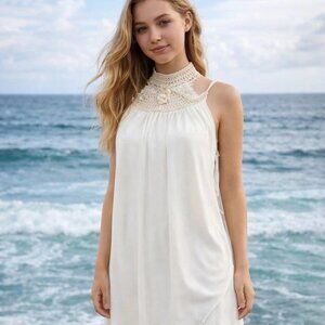 Crochet Halter Vintage 70s Macrame Crochet Maxi Dress Side-Tie Layered XS XSmall